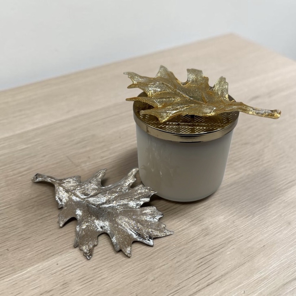 Set Of 2 BATH & BODY WORKS Candle Lid Magnet Decor GLITTER OAK LEAF